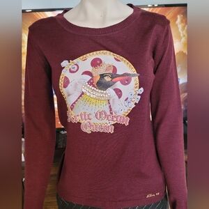 ❗️ EAN 13 by ELENA RENIER  Burgundy Sweater with Graphic Design ❗️NWOT ❗️